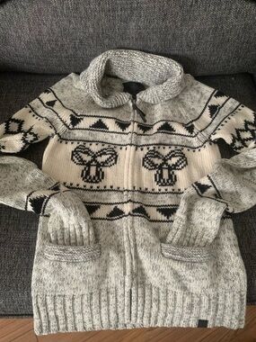 TNA Knit Zip Cardigan in Gray, Cream & Black